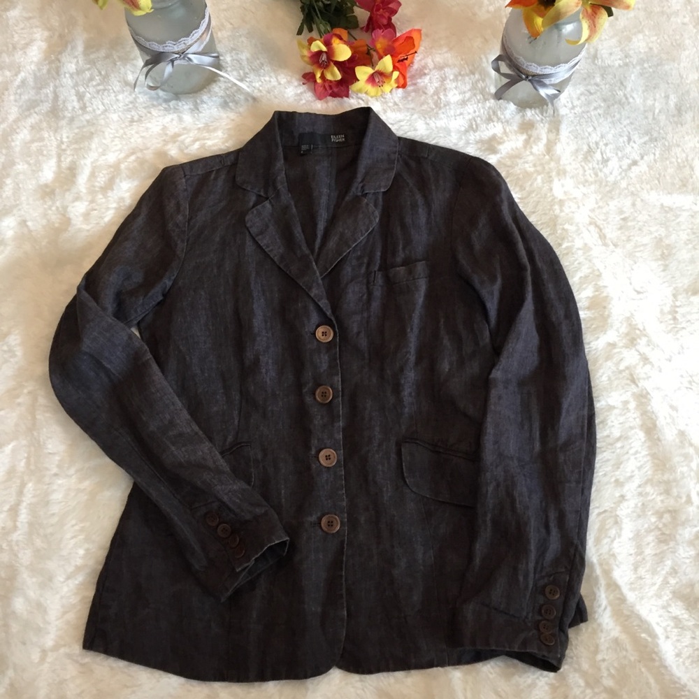 Eileen Fisher Dabbled Gray Linen Jacket Size 2